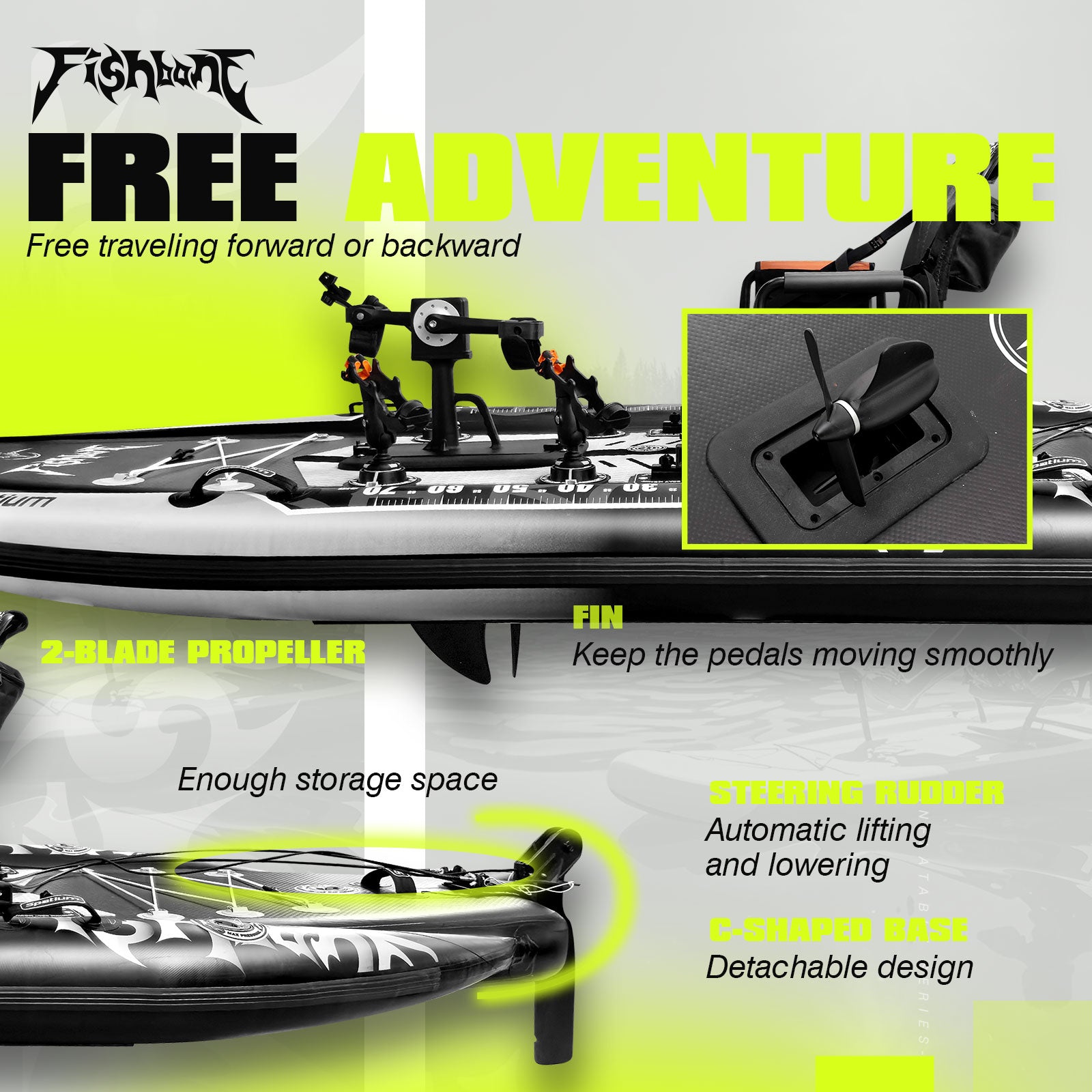 pedal fish Inflatable Pedal Fishing Board – 3-in-1 Design for Fishing Adventures – Spatium